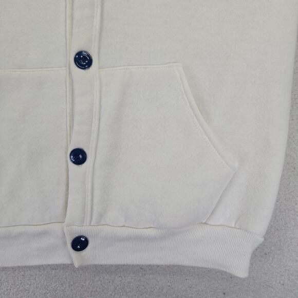 VTG Jerzees By Russell Cardigan Sweater M 1980s White Blue Striped Cotton Blank - Picture 4 of 11